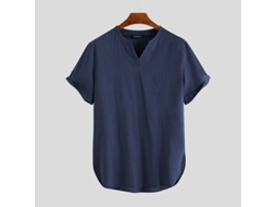 Camisa Masculina De Linho Manga Curta Azul Marinho Tamanho M Ideal Para O Verão Fresca E Confortável Perfeita Para Caminhadas E Férias Ao Ar Livre