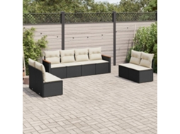 Vidaxl 8 Pcs Conjunto Sofás De Jardim Com Almofadões Vime Pe Preto