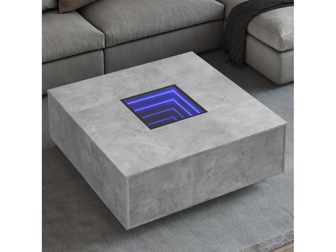 Vidaxl Mesa De Centro Luzes Led Infinity 100x100x40cm Cinzento Cimento