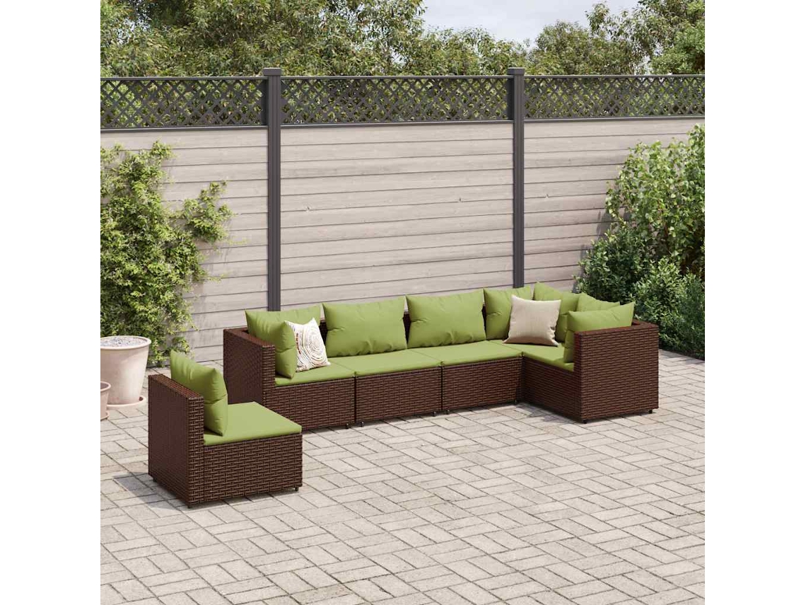 6 Pcs Conj. Lounge Jardim C/ Almofadões 6 Pcs Vime Pe Marrom Dkd Home Decor