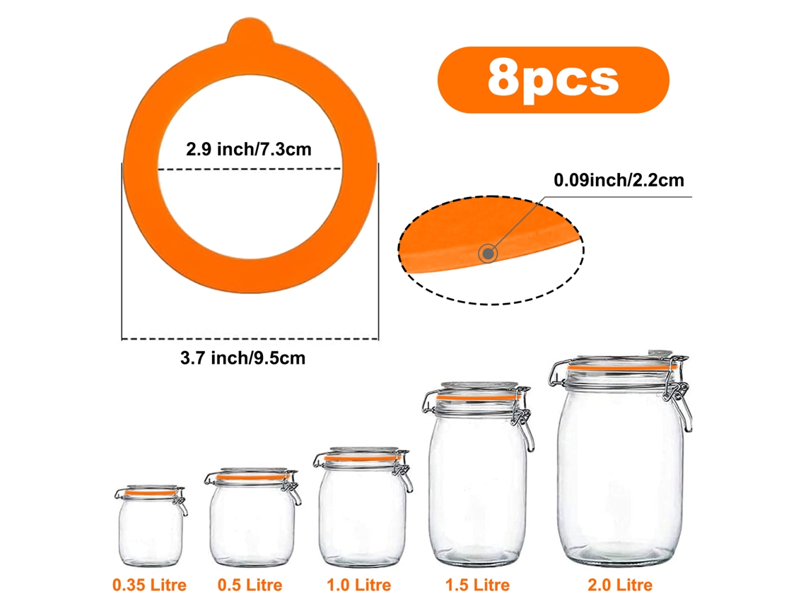 Conjunto De 8 Anéis De Vedação De Silicone Para Potes, À Prova De Vazamentos, Borracha Padrão Para De Vidro