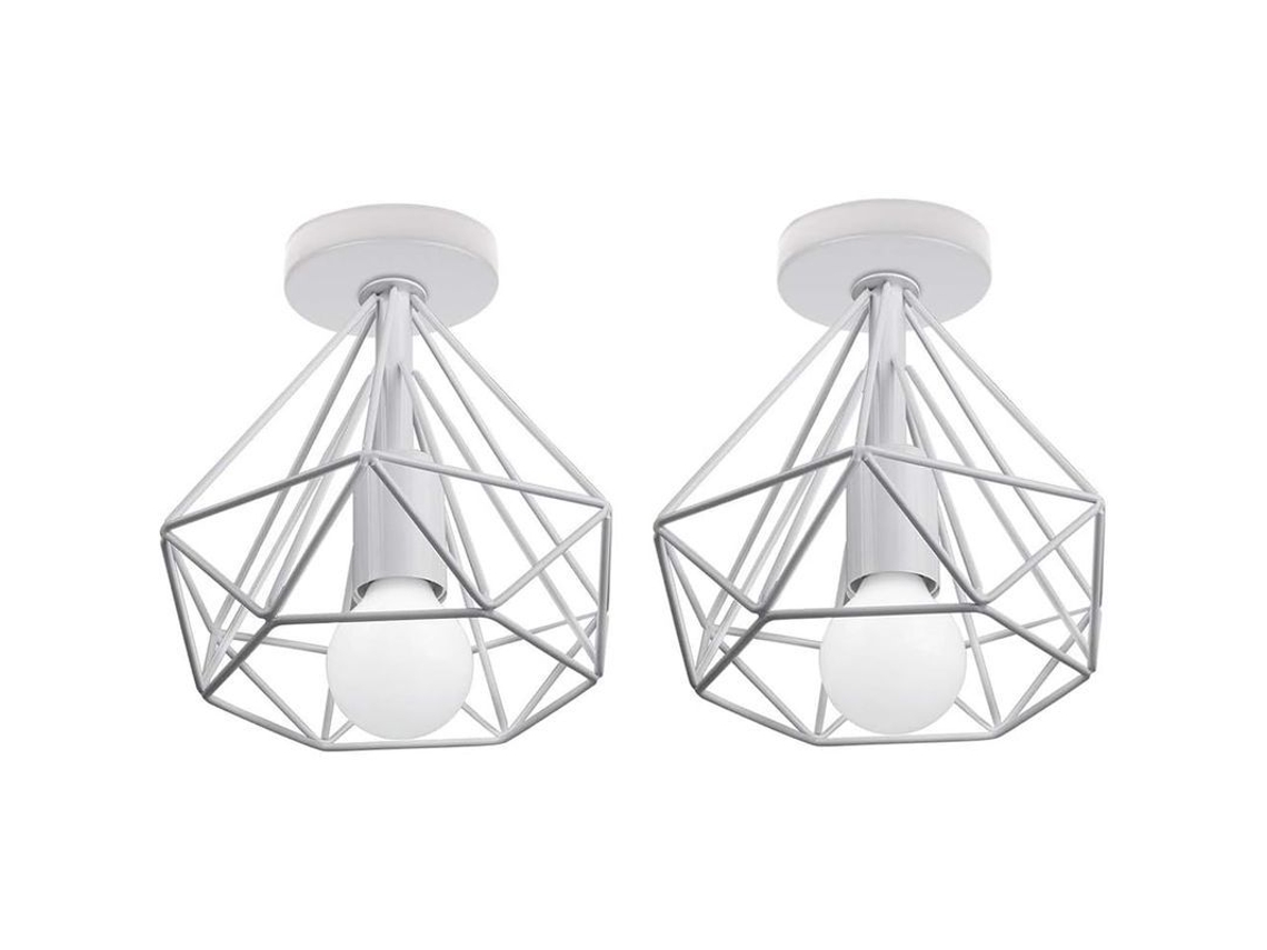 2026-lâmpada De Teto Led Industrial Vintage De Metal Com Jaula Diamante E27 25cm (pacote De 2 Branco)