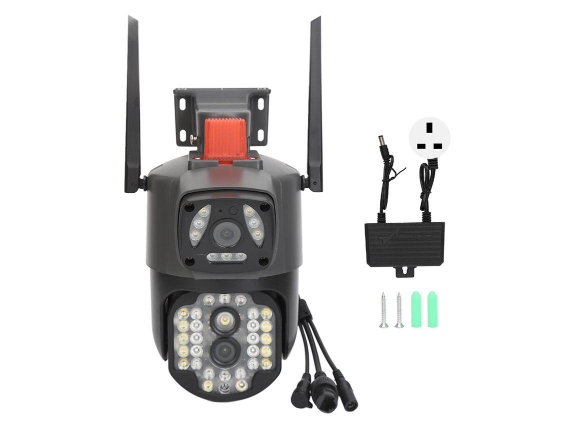 Câmara De Segurança Exterior De Doble Lente 1080p Wifi 360°, Rastreamento Móvel, Visão Noturna, Plugue Uk Qx94