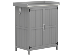 Casinha Jardim Bancada Madeira Aço Inox Portas Cinza VELTRIX