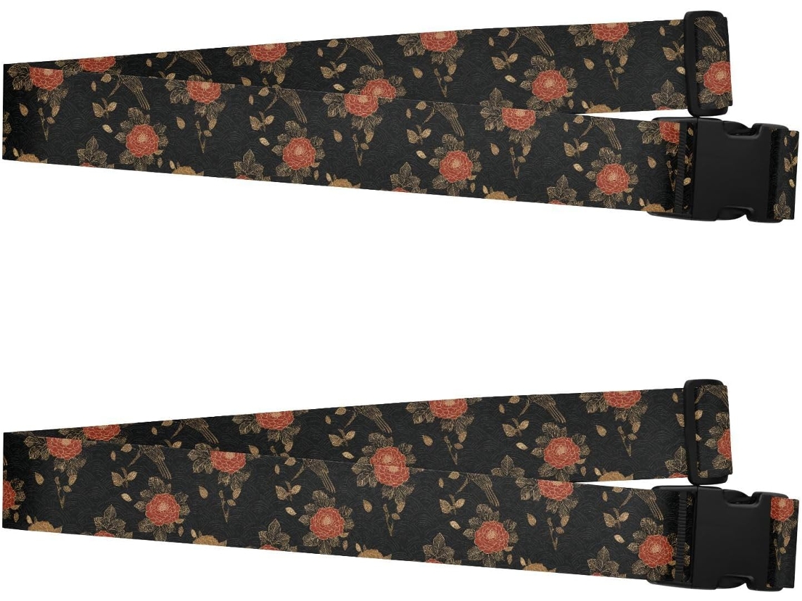 Conjunto De 2 Alças Bagagem Estilo Ukiyo E Japonesas Em Ouro Rosa Preto Alça Ajustável Para Mala Viagem Acessórios