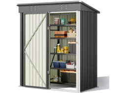 Abrigo de jardim metálico - Aço galvanizado - Cinzento - Porta com fechadura - 162x94x182 cm