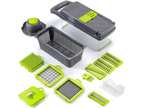 KITCHEN IDEAS Cortador de Legumes Multifuncional 16 Peças Lâminas Afiadas e Removíveis Verde