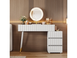 Conjunto Penteadeira Branca Com Espelho Led E 5 Gavetas Espaçosas, 100x127x40cm, Sem Banqueta, Para Organização.