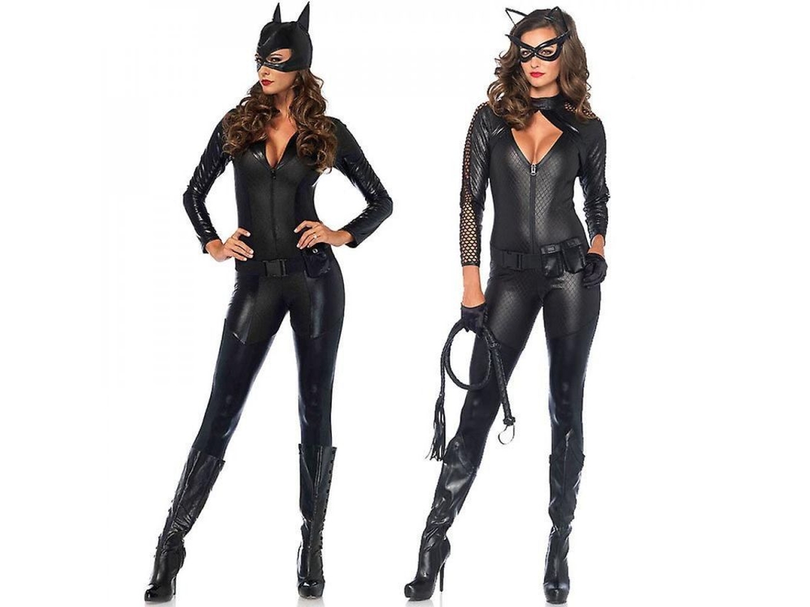 Traje De Couro Pu Para Mulher Gato Com Body, Máscara E Cinto - Fantasias De Cosplay Adulto L