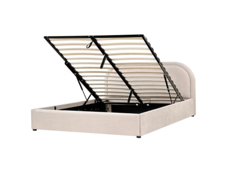 Cama De Casal Beliani Quillien De Poliéster Creme 160x200