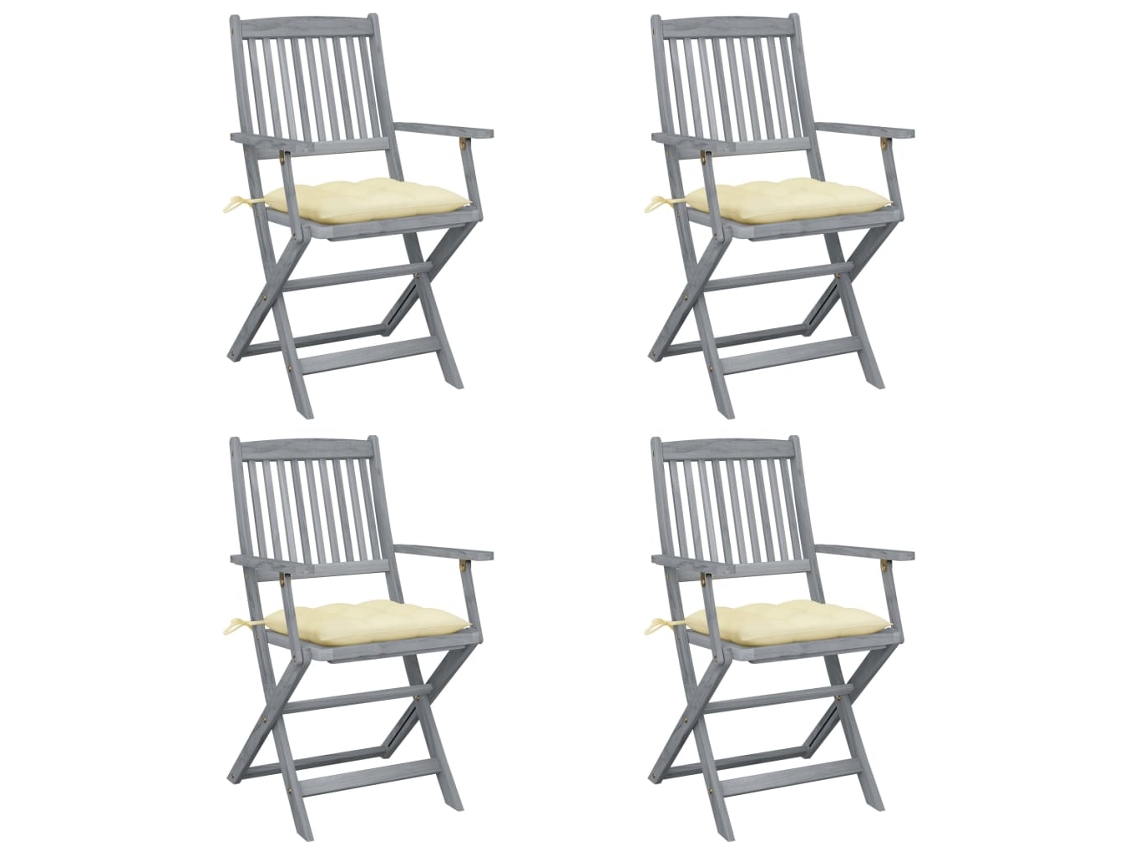 Cadeiras Externas Dobráveis C/ Almofadões 4 Pcs Acácia Maciça Dkd Home Decor