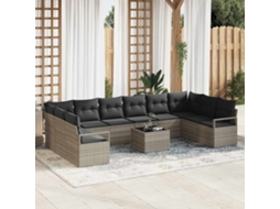 Vidaxl Conjunto De Sofás Com Almofada 11 Pcs Cinzento-claro Vime Pe