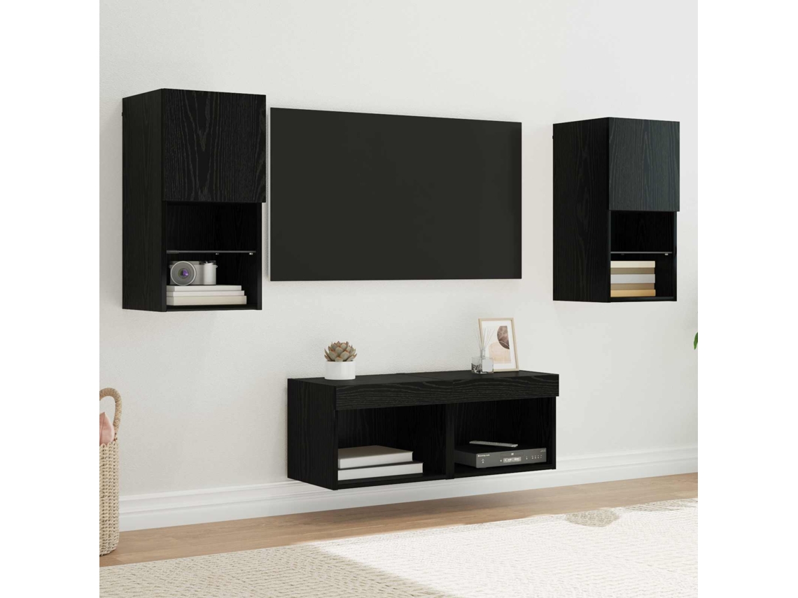 Vidaxl Gabinetes De Tv Na Parede 4 Pcs Carvalho Preto