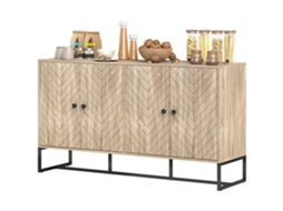 Aparador De Sala Com 4 Portas Com Design Chevron Prateleiras Ajustáveis Pés De Aço 140,5x40x81,5 Cm Carvalho