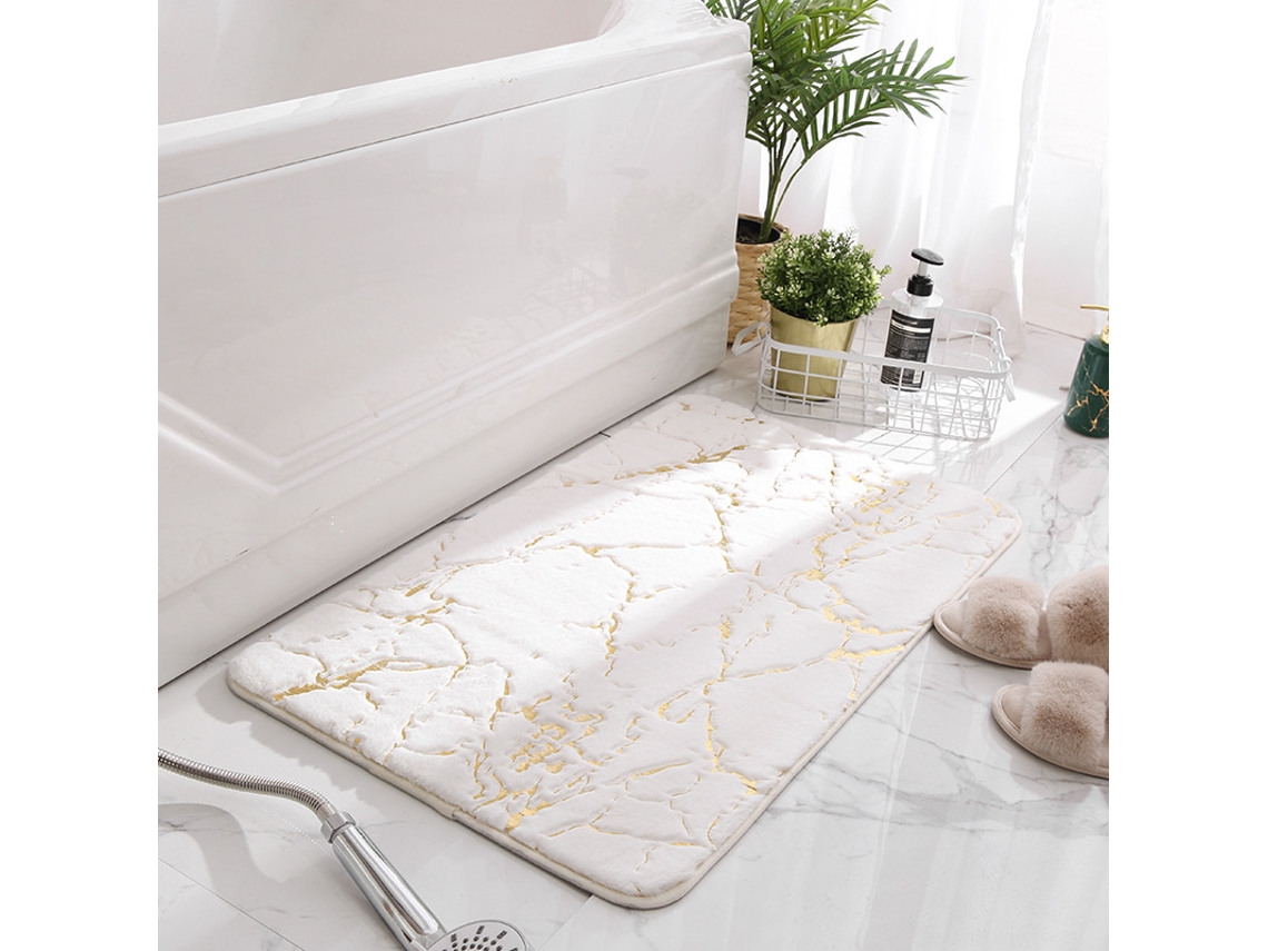 Tapete de Banho LUUCOZK Antiderrapantes Absorventes Secagem Rápida Poliéster Branco (60x90cm)