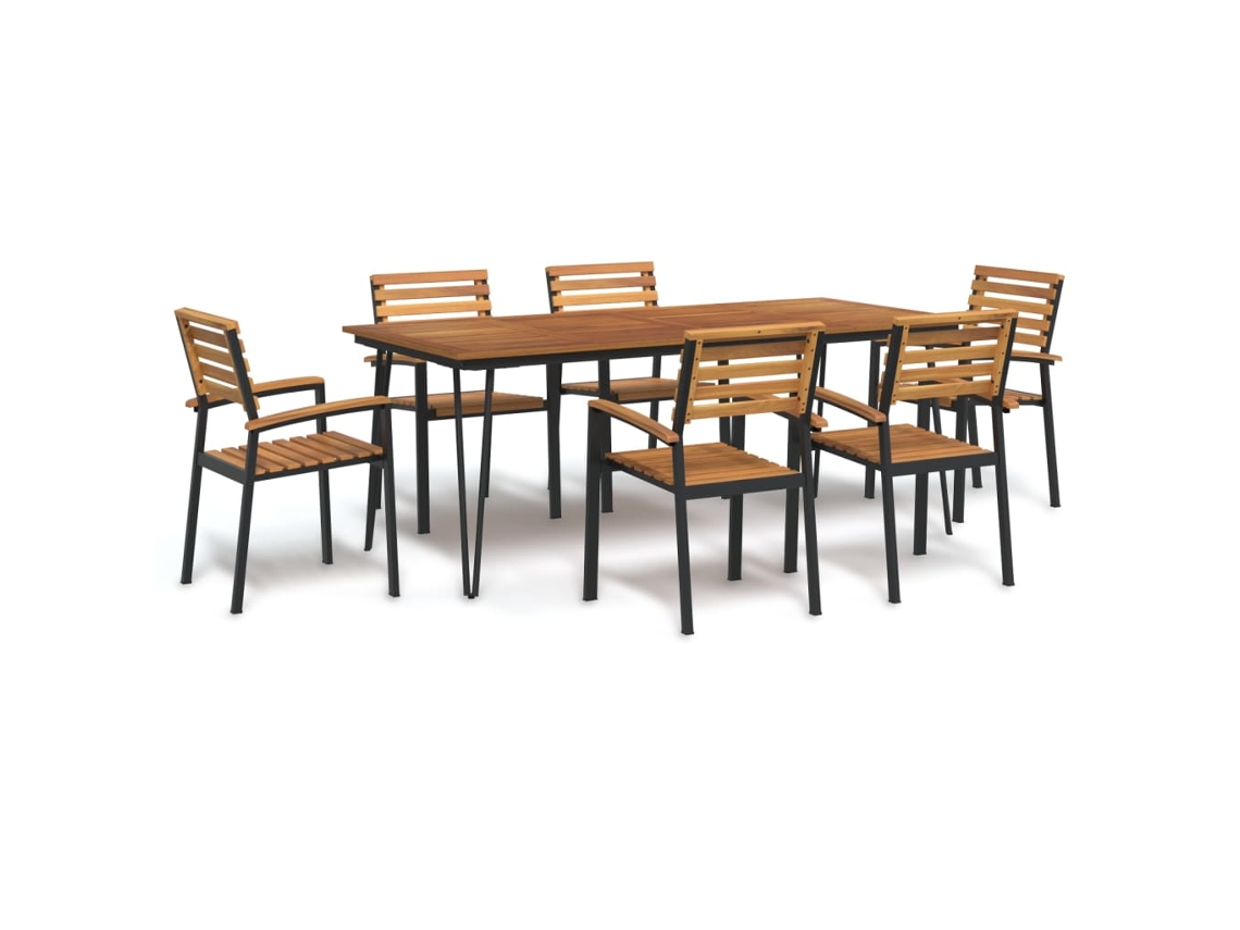 Vidaxl Conj. Jantar P/ Jardim 7 Pcs Madeira De Acácia Maciça E Metal