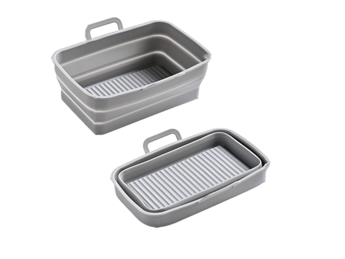 Forro Quadrado De Silicone Para Fritadeira Ar, Cinza, 19,5x12,7x7 Cm, Bandeja Antiaderente Reutilizável