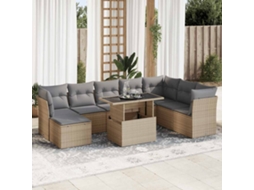 Vidaxl 9 Pcs Conjunto de Sofás P/ Jardim com Almofadões Vime Pe Bege