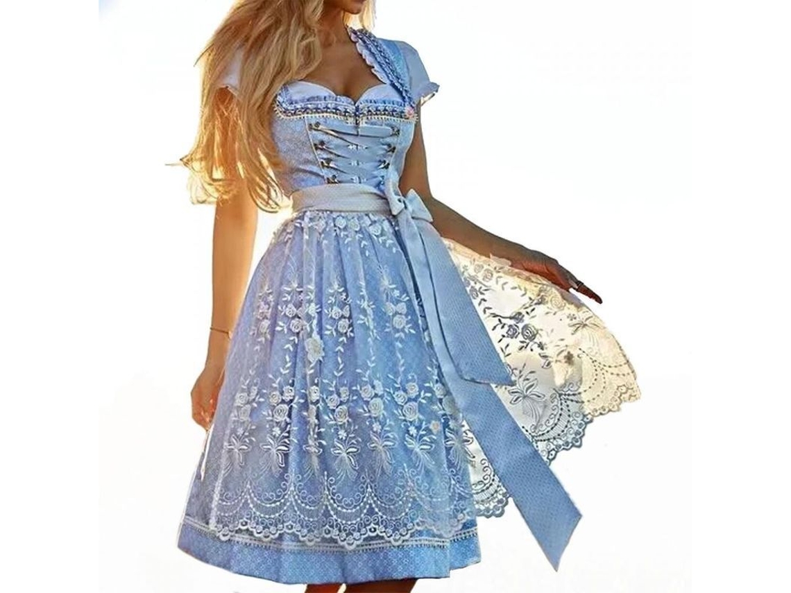 Vestido Rebe-dress Dirndl clássico alemão para Oktoberfest/Carnaval, tamanho EBF 3XL, azul claro.