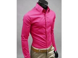 2026 camisas de Luxo para Homem Casual com Gola Slim Fit Manga Longa Verão Outono Algodão XL Rosa Vermelha