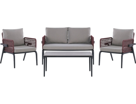 Conjunto de Jardim com 4 Lugares em Metal Cinzento e Preto Scaccia