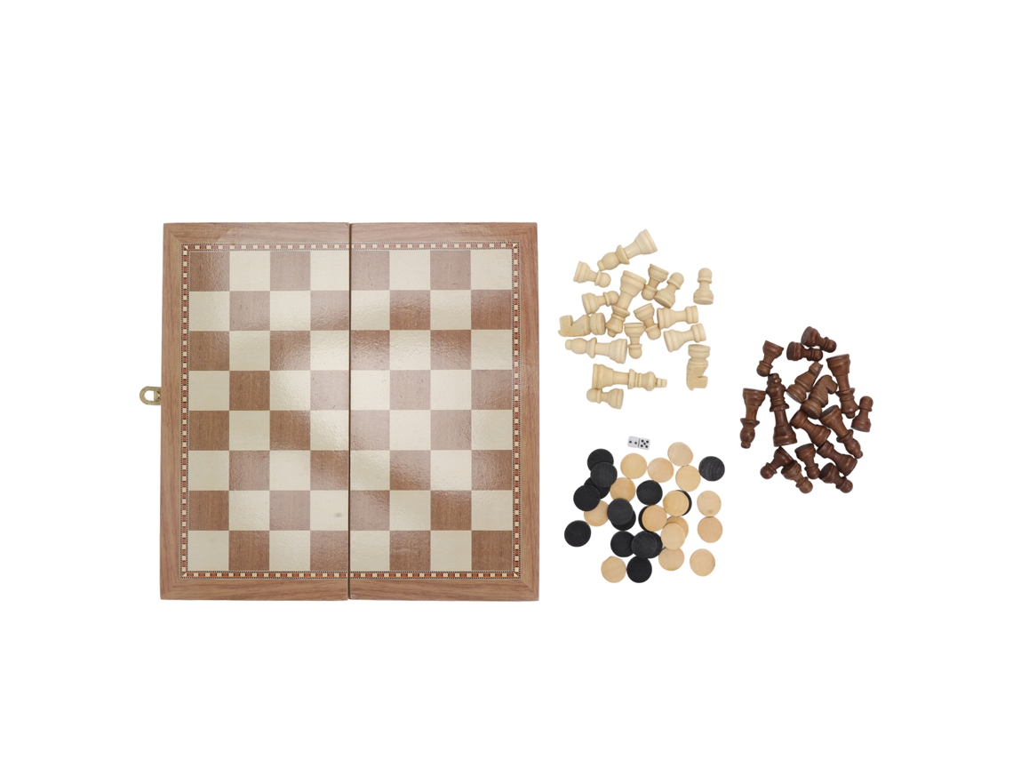 Ats set de Piezas de Ajedrez 3 En 1 Tablero de Madera Plegable Educatsivo para Niños Y Adultos