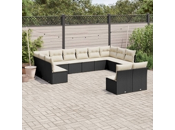 12 Pcs Conjunto De Sofá Jardim C/ Almofadões Vime Pe Preto Dkd Home Decor