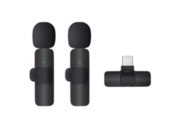 Pacote Com 2 Microfone De Lapela Para Celular Sem Fio Usb C Preto Aquaforge