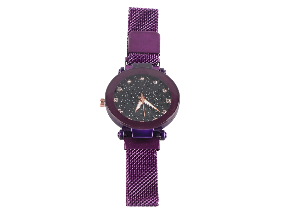 Relógio de Pulso Feminino de Quartzo Casual com Pulseira de Silicone e Strass Roxo