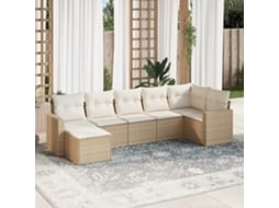 Conjunto de sofás de 7 peças para jardim com almofadas Vime Pe Bege Dkd Home Decor