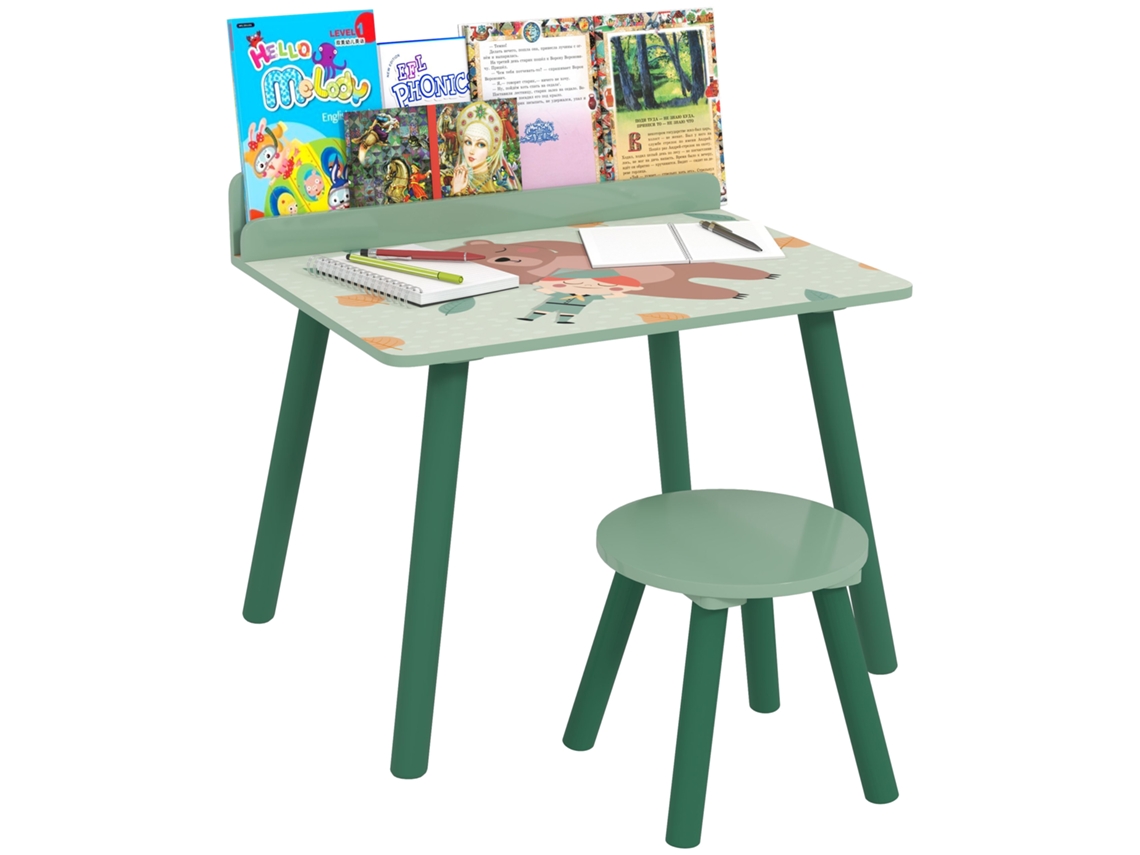 Mesa Infantil BTFORUS com cadeira e estante, para crianças +3 anos, sala de jogos, verde