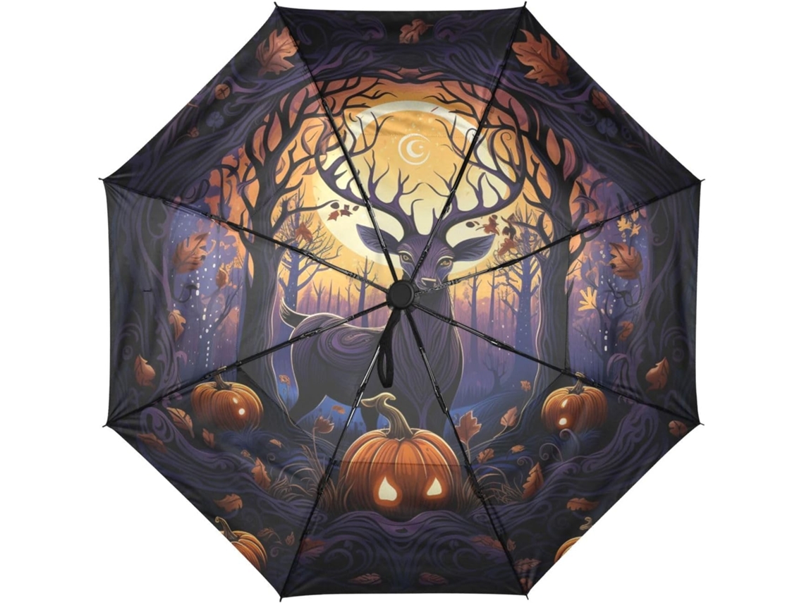 Protetor Chuva Automático de Viagem com Estampa Abóbora, Tecido Resistente ao Halloween e Ideal para Parques de Diversões | S/BRAND
