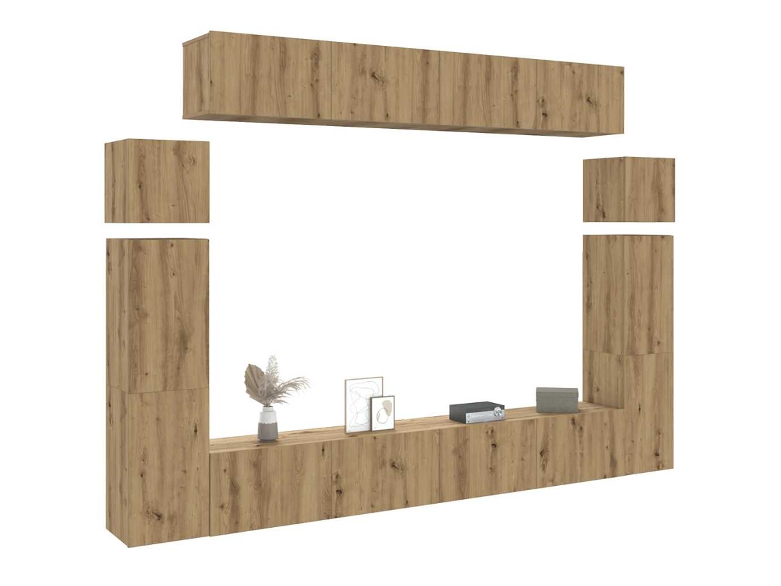 Vidaxl Conjunto De Armário Tv Parede 8 Pcs Madeira Carvalho Artisiano