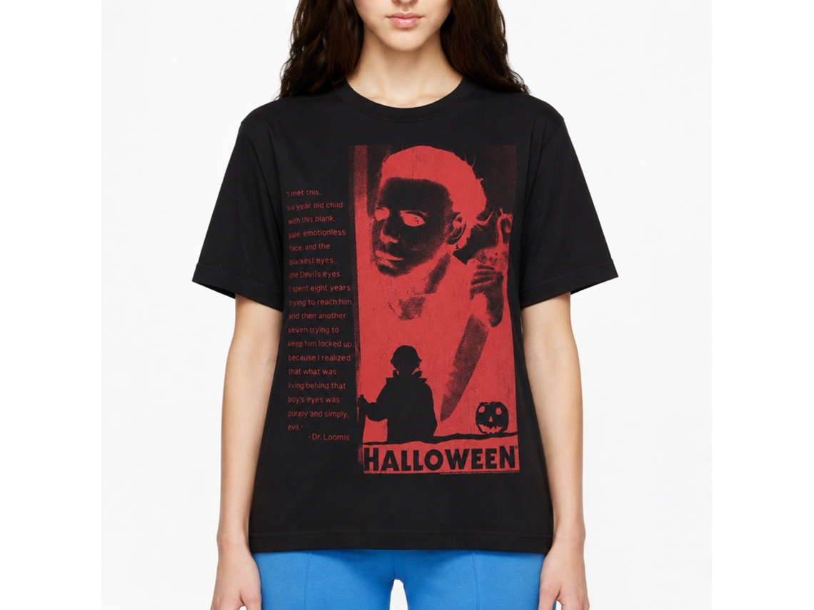 Camiseta preta Rockinstone Halloween Movie Blackest Eyes para adultos, estilo exclusivo de designer.