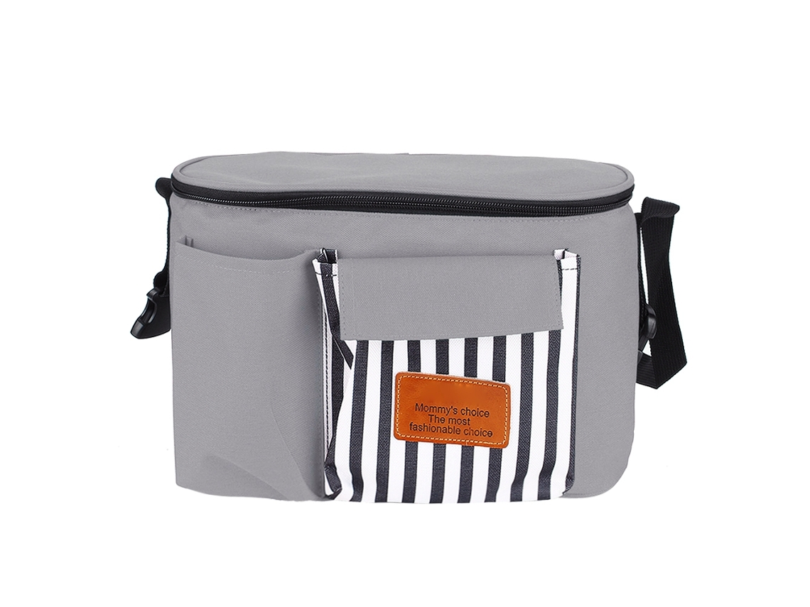 Mali bolsa Mãe Impermeável para Carrinho de Bebê com Grande Espaço e Abertura para Toalha Cinza
