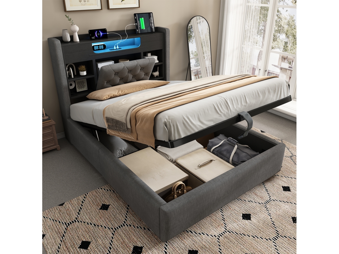 Cama Estofada Linho Cinza 223x115 Cm