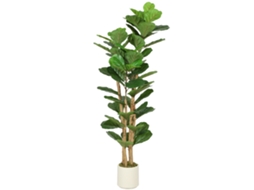 Vaso Plástico Cm E Tronco De Madeira Maciça. Verde Planta Artificial Interior Lira Figueira 150