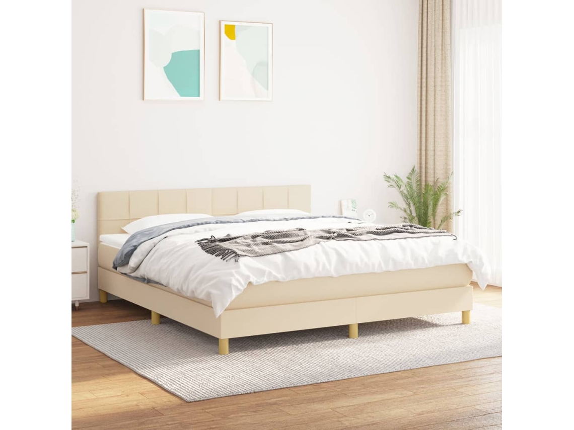 Vidaxl Cama Com Molas/colchão 160x200 Cm Tecido Cor Creme