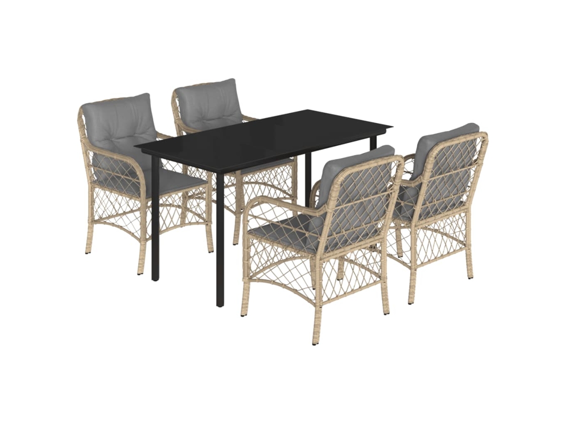 Conjunto de 5 Jantar para Jardim com Almofadões Vime Pe Bege Misturado MAISON EXCLUSIVE