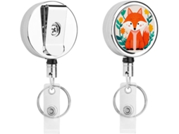 Porta Crachá Retrátil Com Clip Jacaré Em Formato Flor Raposa, Um Animal Macio