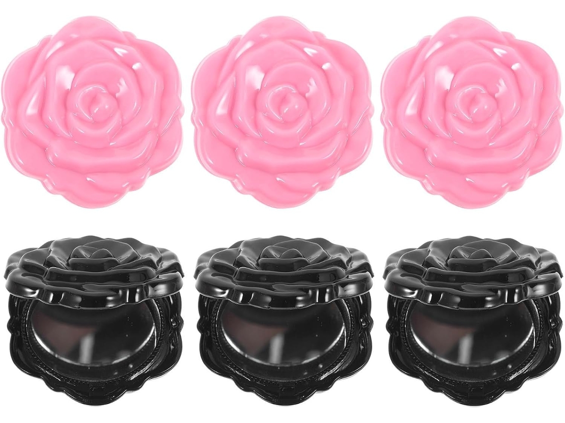 Vintage Dobrável Maquiagem Espelho, Conjunto de 6 Peças, Formato Rosa, Feminino, Fácil de Usar.