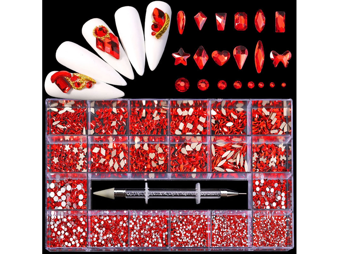 2500 Strass Planos, 12 Tipos, 600 Diamantes 20 Estilos, Cristais 3d com Base Plana para Artesanato Diy, Vermelho PANOONA