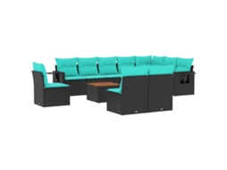 Conjunto de Sofá de Jardim, 11 Peças, Almofadas, Rattan Preto MAISON EXCLUSIVE