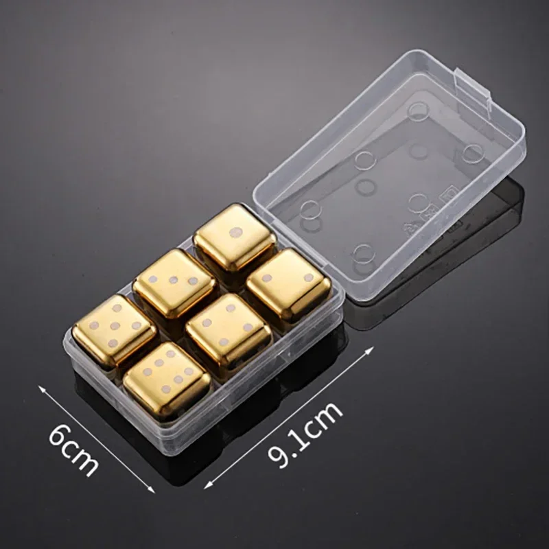 Cubos de Gelo Reutilizáveis em Aço Inoxidável, Congelamento Rápido, Metal Próprio para Alimentos. MDUG (dourado, Pacote com 6)