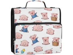 Organizador Fofo Com Desenho De Porquinho Rosa, Branco, Com Zíper De 3, 8cm, 3 Argolas, Bolsa Com Alça De Ombro E