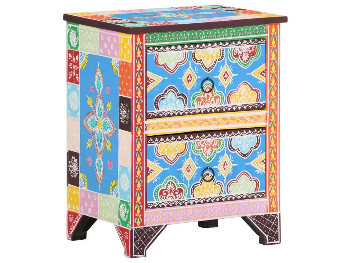 Vidaxl Mesa De Cabeceira Pintada À Mão 40x30x50 Cm Mangueira Maciça