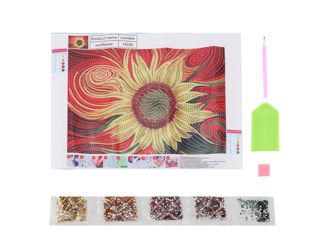 Kit de Ponto Cruz 5d Diy com Strass Girassol Floral para Decoração Resina Brilhante S/MARCA