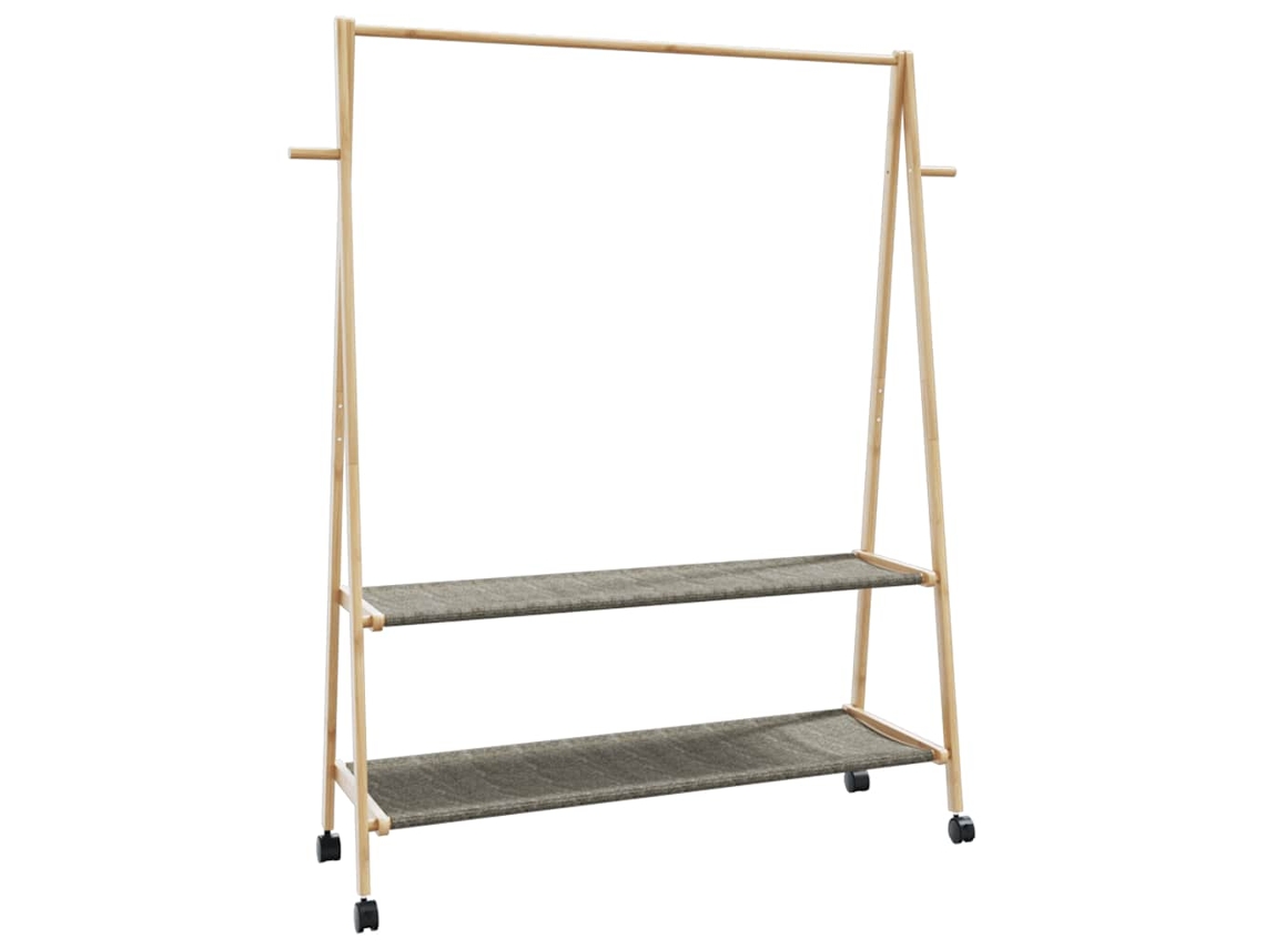 Vidaxl Cabide Com Prateleiras E Rodas 132x45,5x155,5 Cm Bambu
