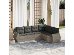 Vidaxl 6 Pcs Conj. Sofás Jardim Com Almofadões Vime Pe Cinzento-claro