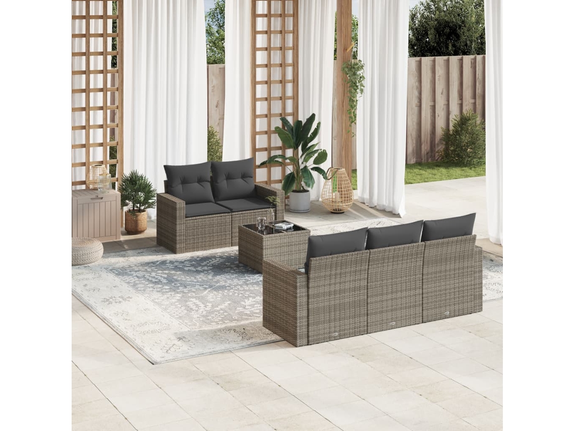 Vidaxl 6 Pcs Conjunto Sofás De Jardim Com Almofadões Vime Cinzento